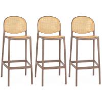 Kit 3 Banqueta Alta Com Encosto Roma Em Polipropileno Cozinha/bancada - Marrom Claro - 1