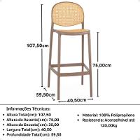 Kit 3 Banqueta Alta Com Encosto Roma Em Polipropileno Cozinha/bancada - Marrom Claro - 7