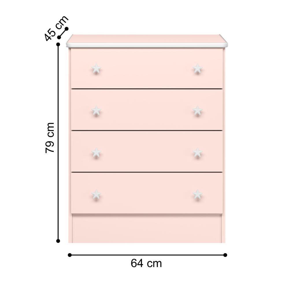 777 - Comoda 4 Gavetas Doce Sonho Rosa Acetinado (777.91) + 825 - G. Roupa Inf. 2pts Doce Sonho Rosa Acetinado (825.91) - 3