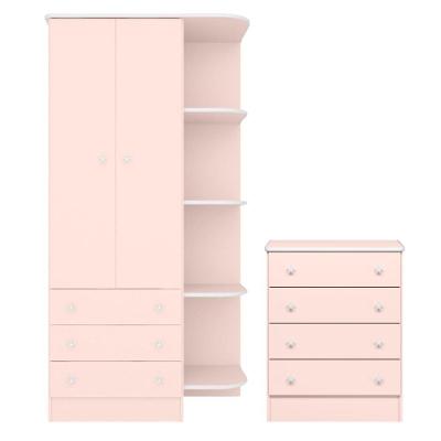 777 - Comoda 4 Gavetas Doce Sonho Rosa Acetinado (777.91) + 825 - G. Roupa Inf. 2pts Doce Sonho Rosa Acetinado (825.91)
