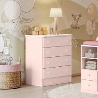 777 - Comoda 4 Gavetas Doce Sonho Rosa Acetinado (777.91) + 825 - G. Roupa Inf. 2pts Doce Sonho Rosa Acetinado (825.91) - 7