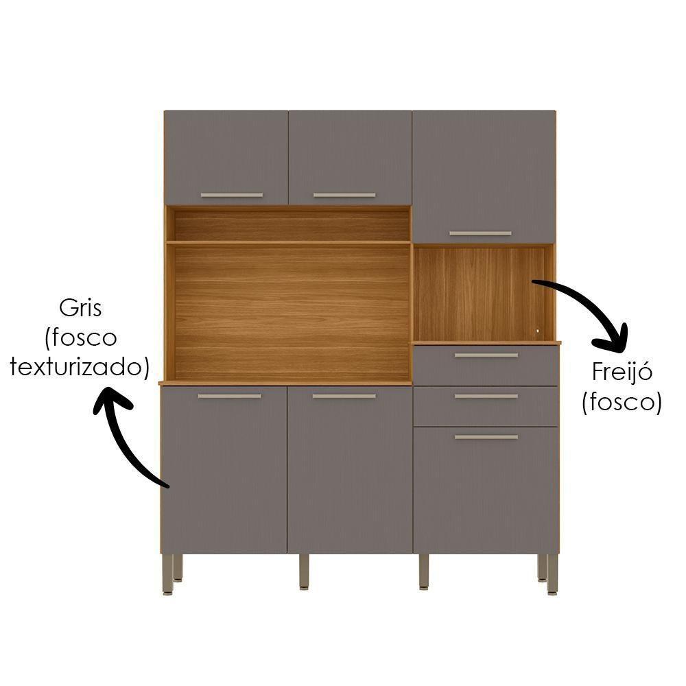 Cozinha Compacta 6 Portas 2 Gavetas 161 Cm Montesa Freijo Gris Ktp - 5