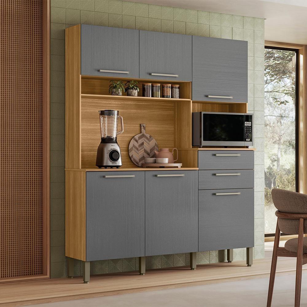 Cozinha Compacta 6 Portas 2 Gavetas 161 Cm Montesa Freijo Gris Ktp - 10