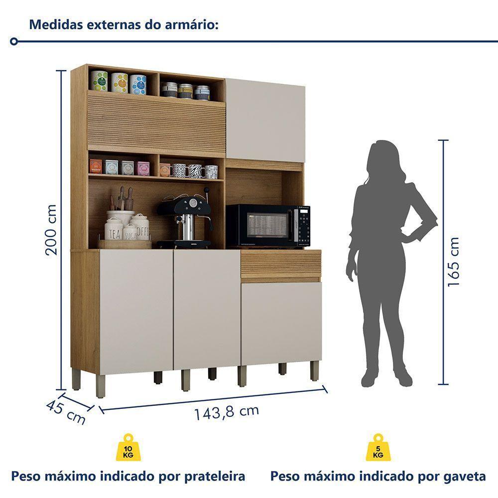 Armário De Cozinha 5 Portas 1 Gaveta Canastra Valdemóveis Cinamomo/off White - 7