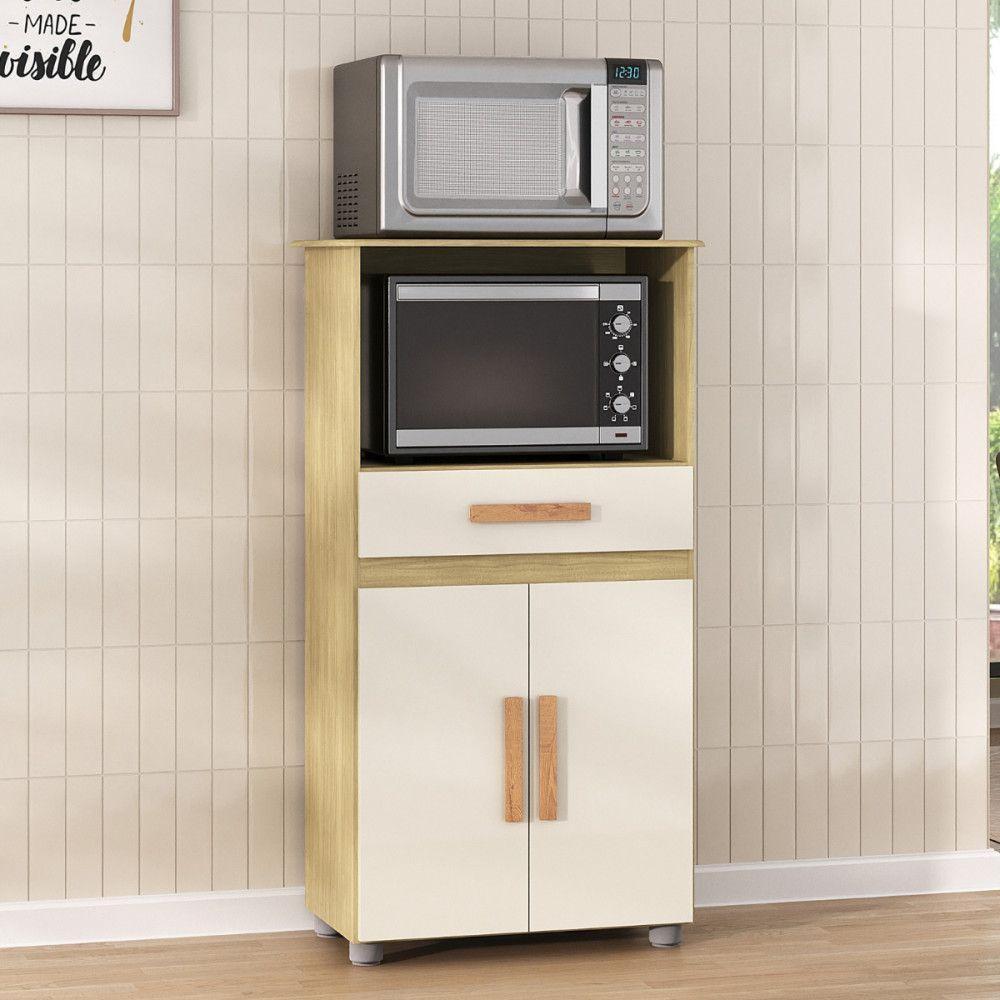 Balcão Para Microondas E Forno Havana New Wood Com Off White - 2