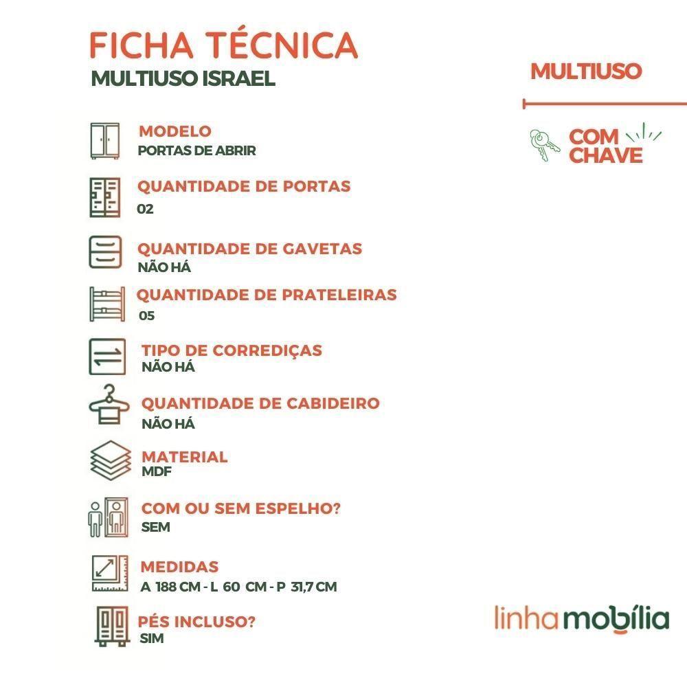 Kit 2 Armário Multiuso Israel 2 Portas Com Chave 100% Mdf Linhamobília Cinamomo - 6