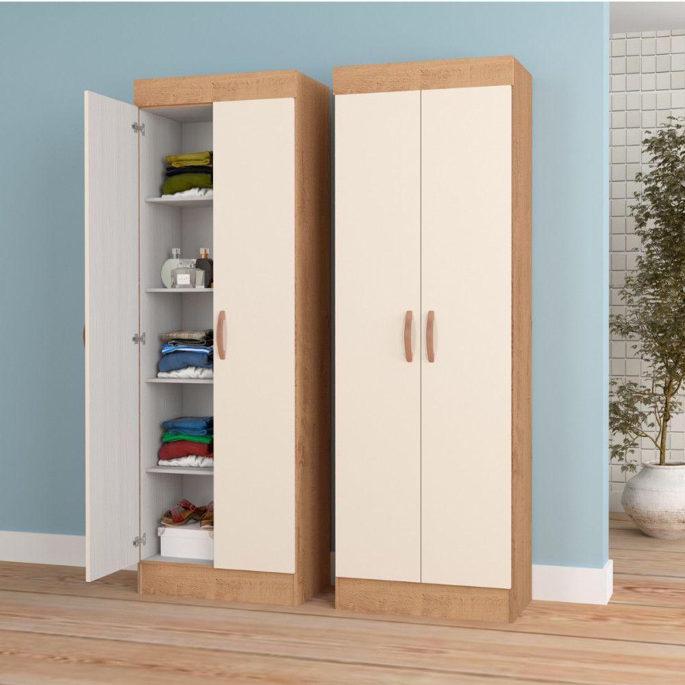 Armário Multiuso Uruguay 2 Portas Canelato Off White Atualle Canelato Rustico Com Off White - 3