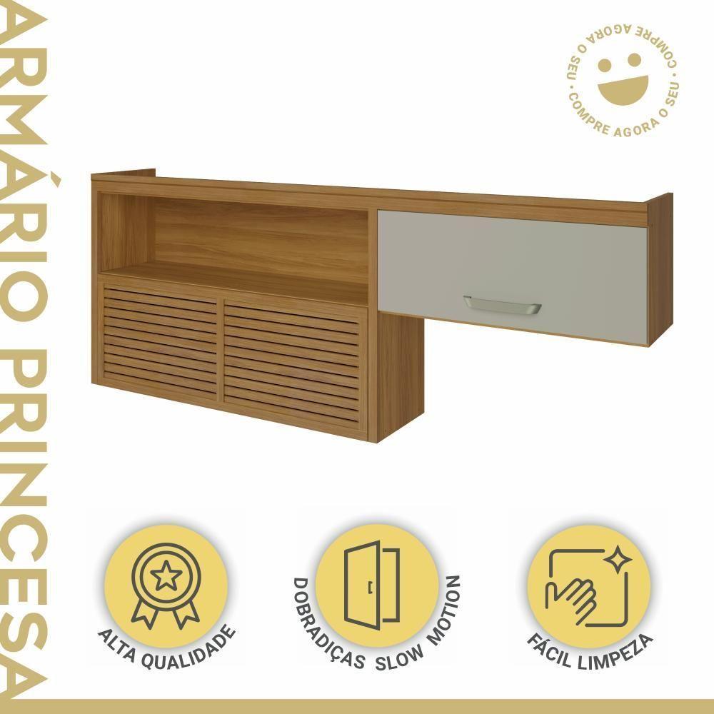 Armário Aéreo 2 Portas 1 Nicho 100% Mdf Princesa Nesher Móveis Freijó/off White - 2