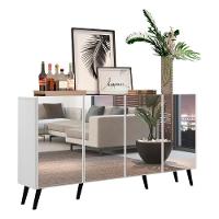 Aparador Buffet 4 Portas com Espelho e Pés Branco/preto - 1