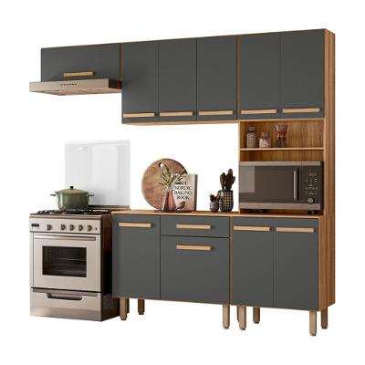 Cozinha Com Balcão Lemon Com 10 Portas E 1 Gaveta 222 Cm Freijo/Chumbo