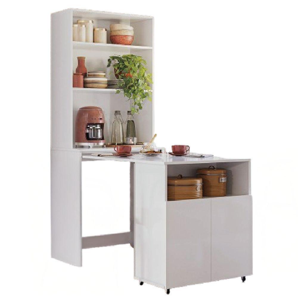 Armário De Cozinha Multifuncional Com Mesa Retrátil Para Café Duo Kit's Paraná Branco - 1