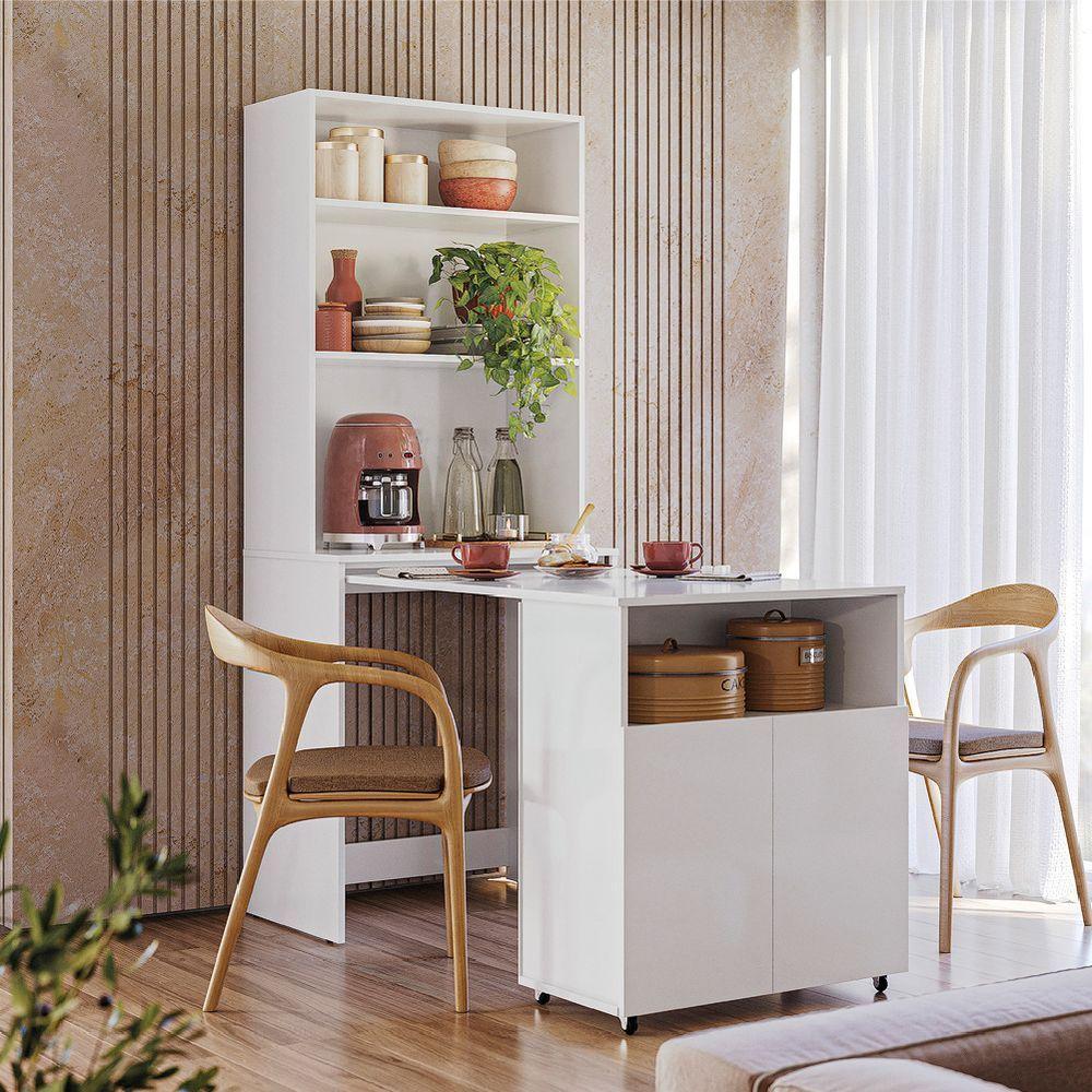 Armário De Cozinha Multifuncional Com Mesa Retrátil Para Café Duo Kit's Paraná Branco - 2