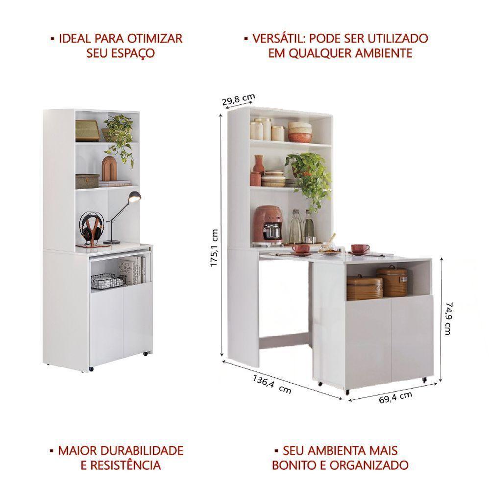 Armário De Cozinha Multifuncional Com Mesa Retrátil Para Café Duo Kit's Paraná Branco - 4