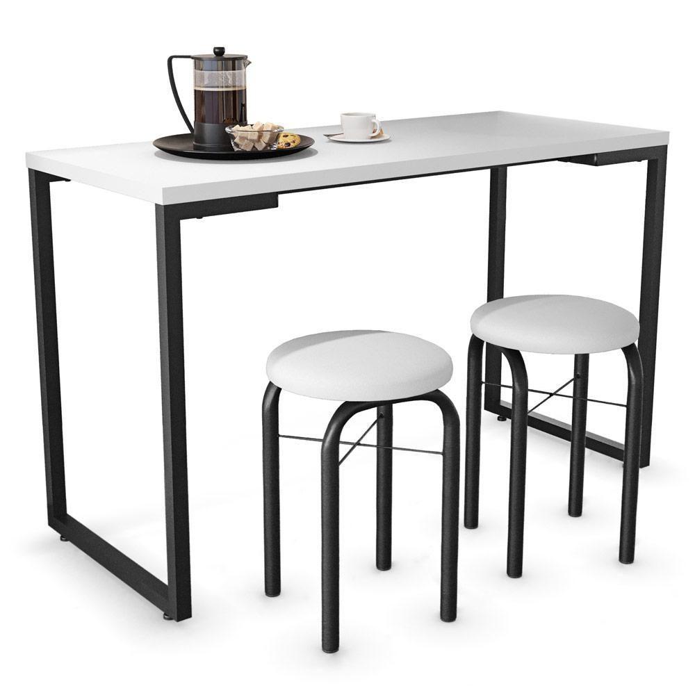 Mesa De Cozinha Bistrô Porto Branco 120cm Com 2 Banquetas Industriais Maviê Branco/preto - Mpozenato - 1