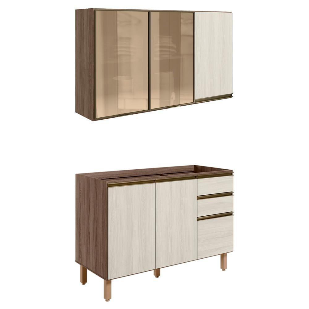 Armario Aereo 3 Portas E Balcao Pia Mdf Kali Nicioli Carvalho Toq Bianco Toq - 1