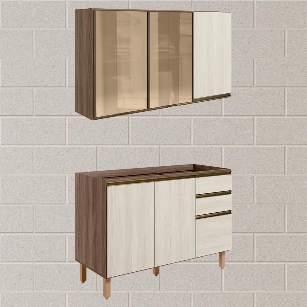 Armario Aereo 3 Portas E Balcao Pia Mdf Kali Nicioli Carvalho Toq Bianco Toq - 2