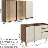 Armario Aereo 3 Portas E Balcao Pia Mdf Kali Nicioli Carvalho Toq Bianco Toq - 3