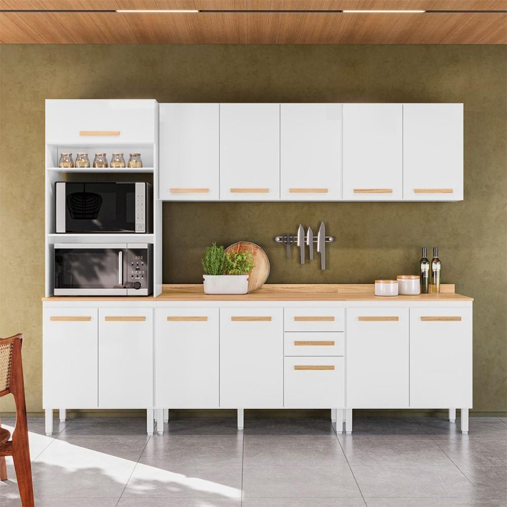 Conjunto De Cozinha Celeste Modulado Com 13 Portas 2 Gavetas Branco - 2
