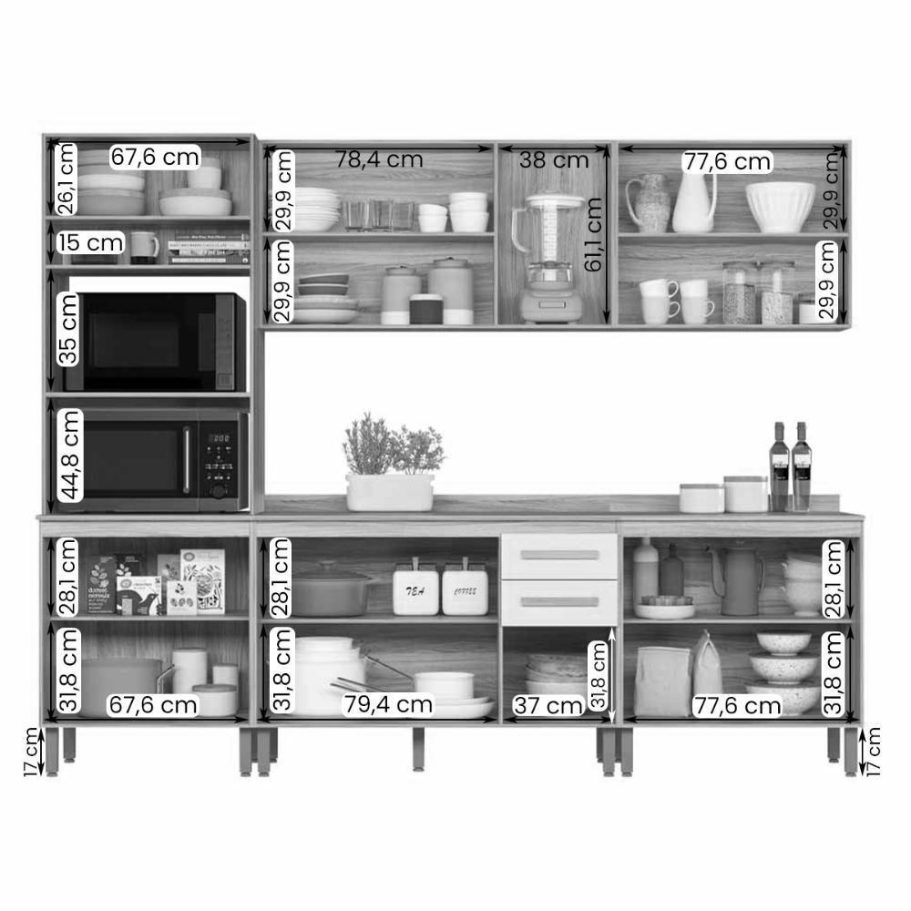 Conjunto De Cozinha Celeste Modulado Com 13 Portas 2 Gavetas Branco - 3