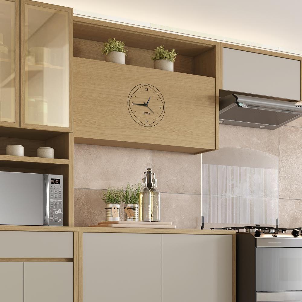 Armário Aéreo 1 Porta Com Relógio 100% Mdf 120cm Condessa Carvalho Nesher Móveis - 1