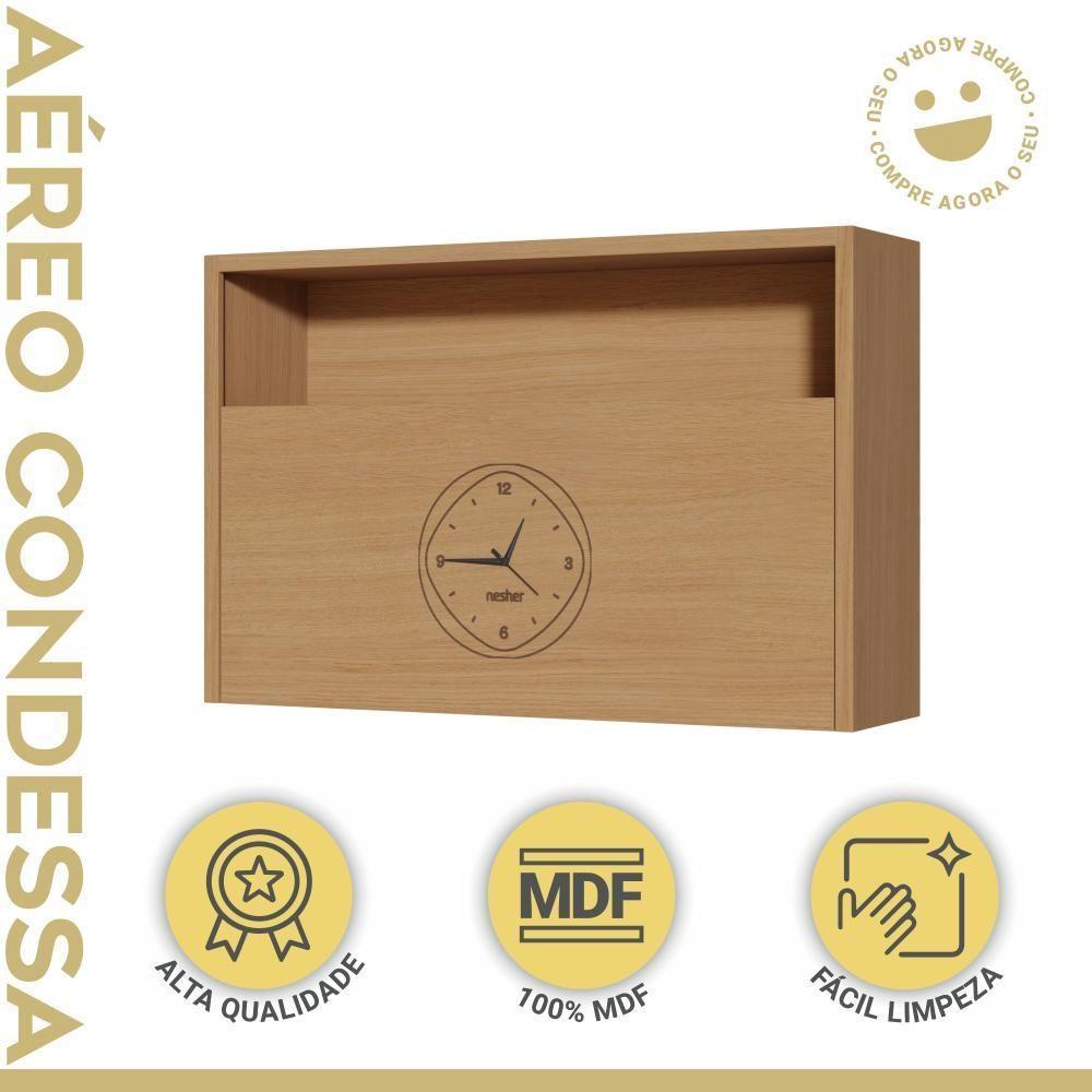 Armário Aéreo 1 Porta Com Relógio 100% Mdf 120cm Condessa Carvalho Nesher Móveis - 2