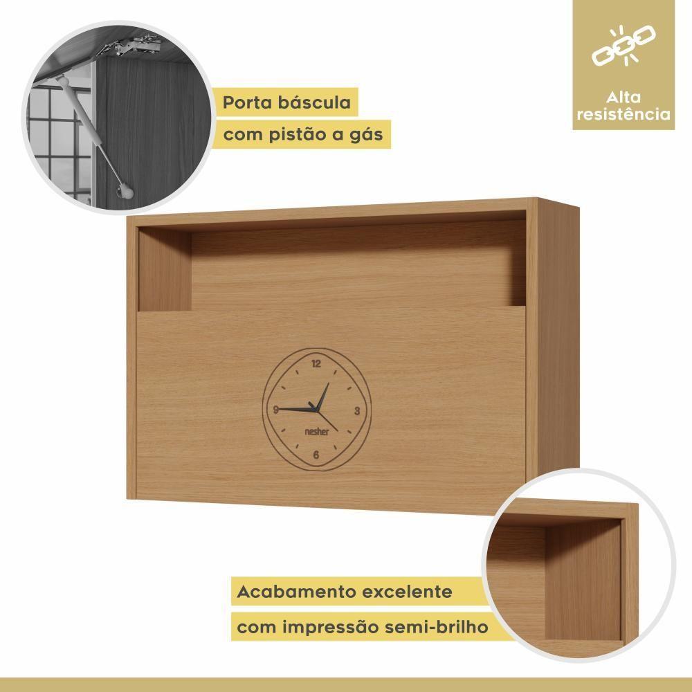 Armário Aéreo 1 Porta Com Relógio 100% Mdf 120cm Condessa Carvalho Nesher Móveis - 3
