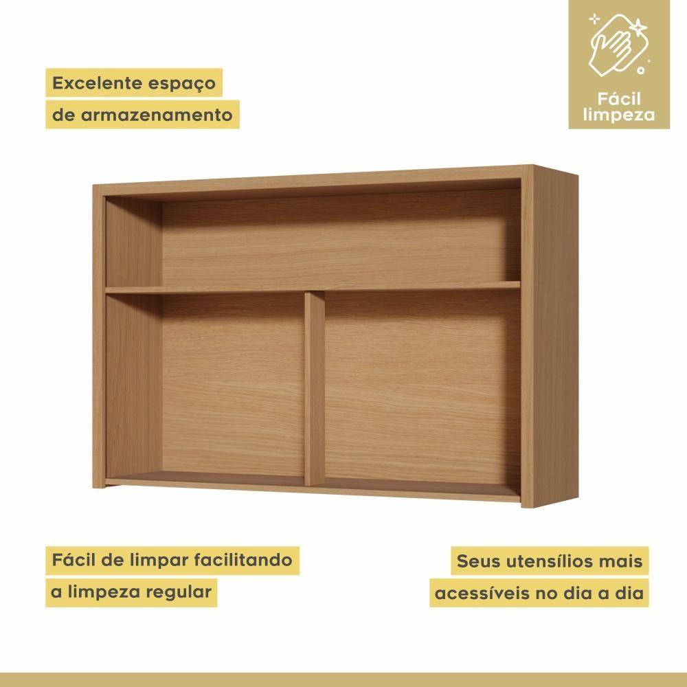 Armário Aéreo 1 Porta Com Relógio 100% Mdf 120cm Condessa Carvalho Nesher Móveis - 4