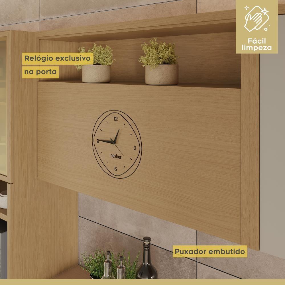 Armário Aéreo 1 Porta Com Relógio 100% Mdf 120cm Condessa Carvalho Nesher Móveis - 6