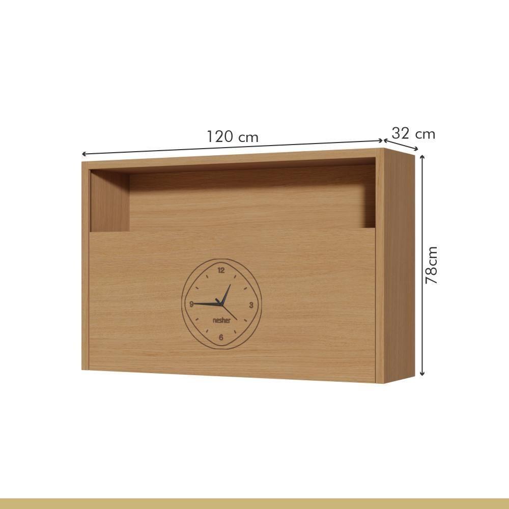 Armário Aéreo 1 Porta Com Relógio 100% Mdf 120cm Condessa Carvalho Nesher Móveis - 7