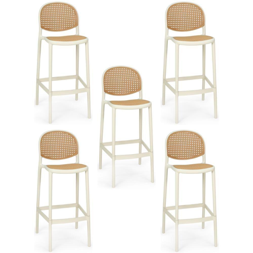 Kit 5 Banqueta Alta Com Encosto Roma Em Polipropileno Cozinha/bancada - Nude - 1