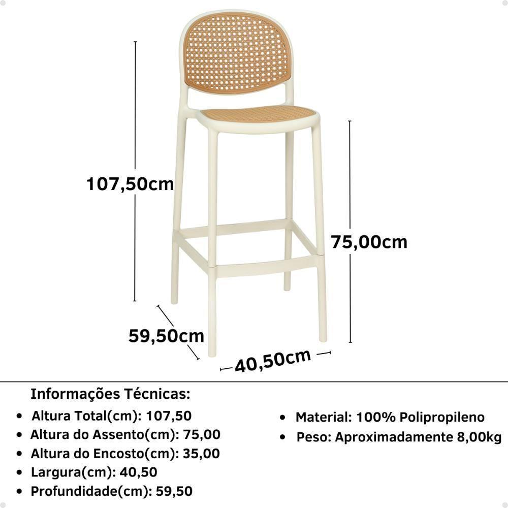 Kit 5 Banqueta Alta Com Encosto Roma Em Polipropileno Cozinha/bancada - Nude - 7