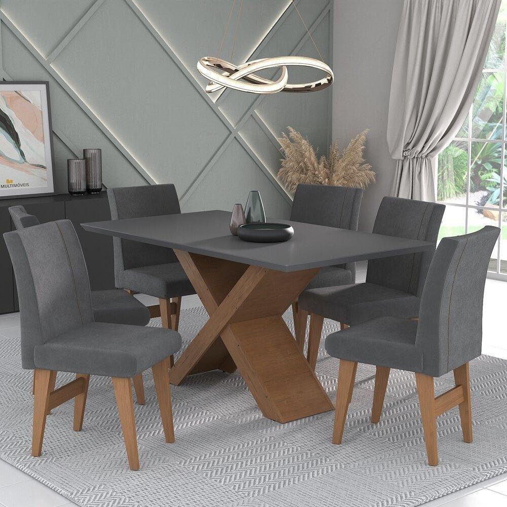 Conjunto Mesa De Jantar 160 Cm Com 6 Cadeiras Multimóveis - 1