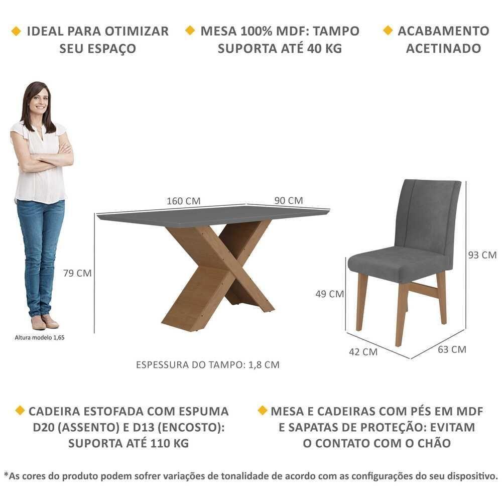 Conjunto Mesa De Jantar 160 Cm Com 6 Cadeiras Multimóveis - 5