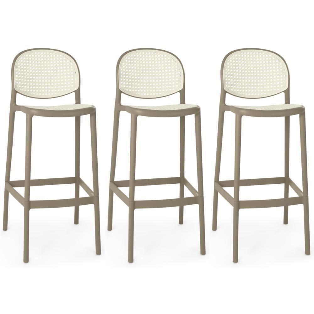 Kit 3 Banqueta Alta Com Encosto Roma Em Polipropileno Cozinha/bancada - Branco/cinza Escuro - 1