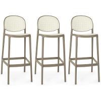 Kit 3 Banqueta Alta Com Encosto Roma Em Polipropileno Cozinha/bancada - Branco/cinza Escuro - 1