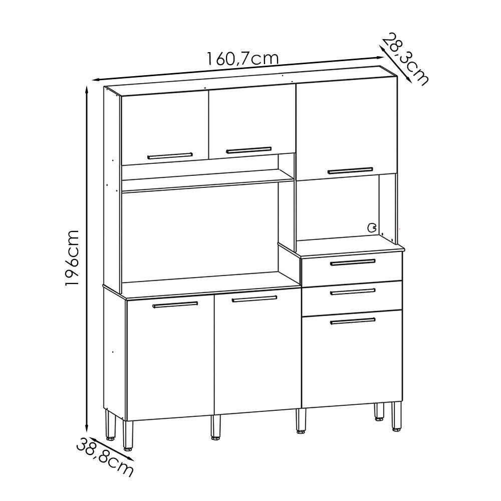Cozinha Compacta 6 Portas 2 Gavetas 161 Cm Montesa Freijo Soft Ktp - 3