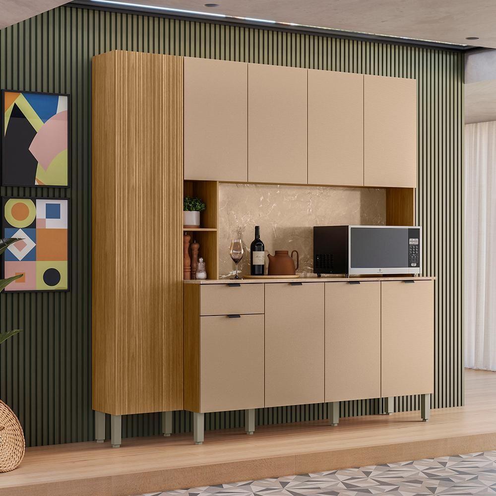 Cozinha Compacta 9 Portas 1 Gaveta 201 Cm Pulse Freijo Vanilla Cp Riscatto - 10