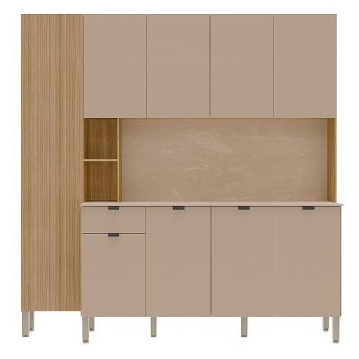 Cozinha Compacta 9P 1G 201 cm Pulse MDF 9 Portas 1 Gaveta Amadeirado