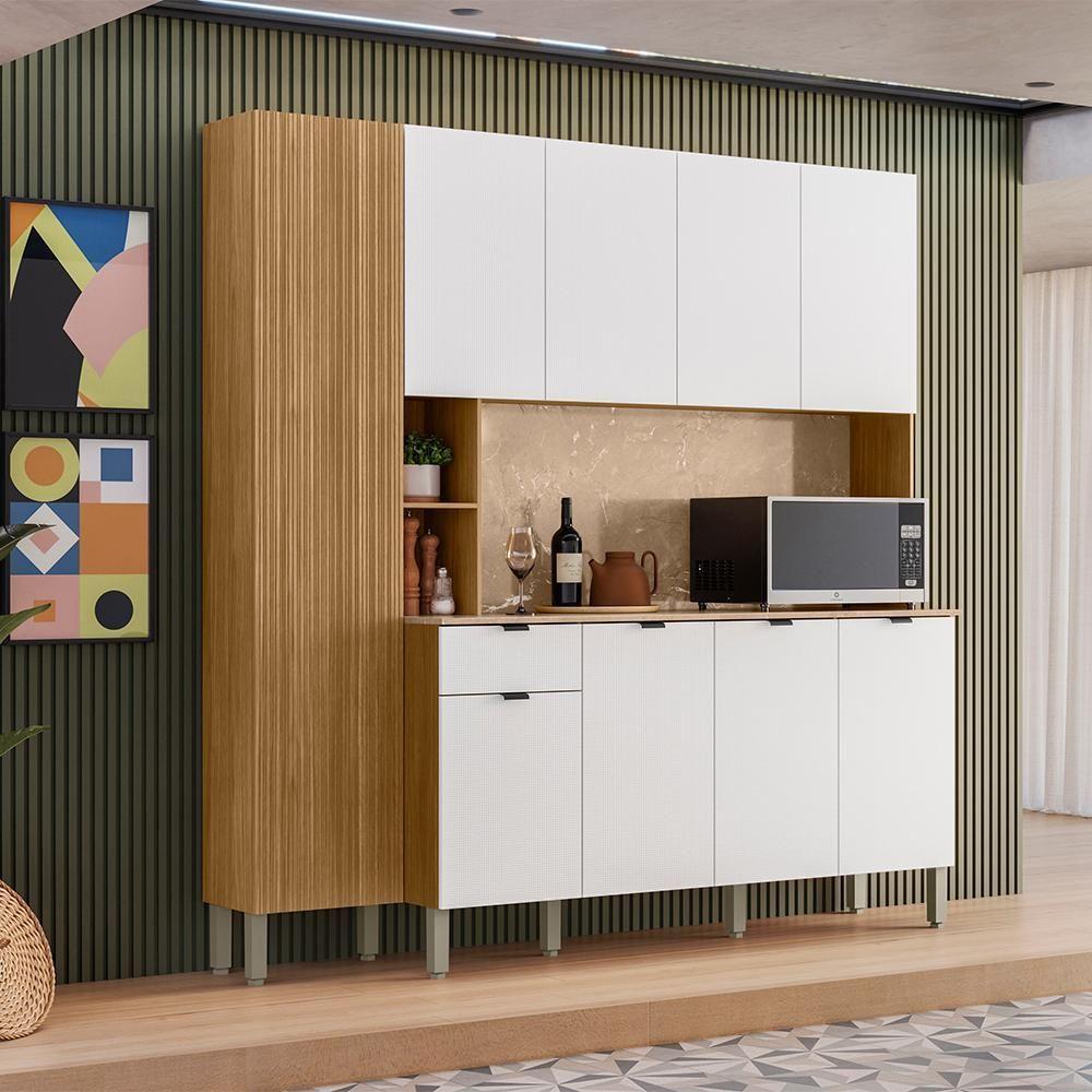 Cozinha Compacta 9 Portas 1 Gaveta 201 Cm Pulse Freijo Artico Cp Riscatto - 3