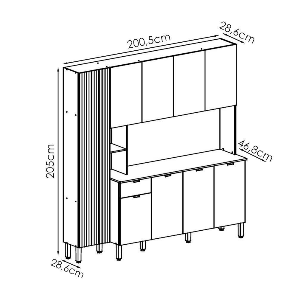 Cozinha Compacta 9 Portas 1 Gaveta 201 Cm Pulse Freijo Artico Cp Riscatto - 5