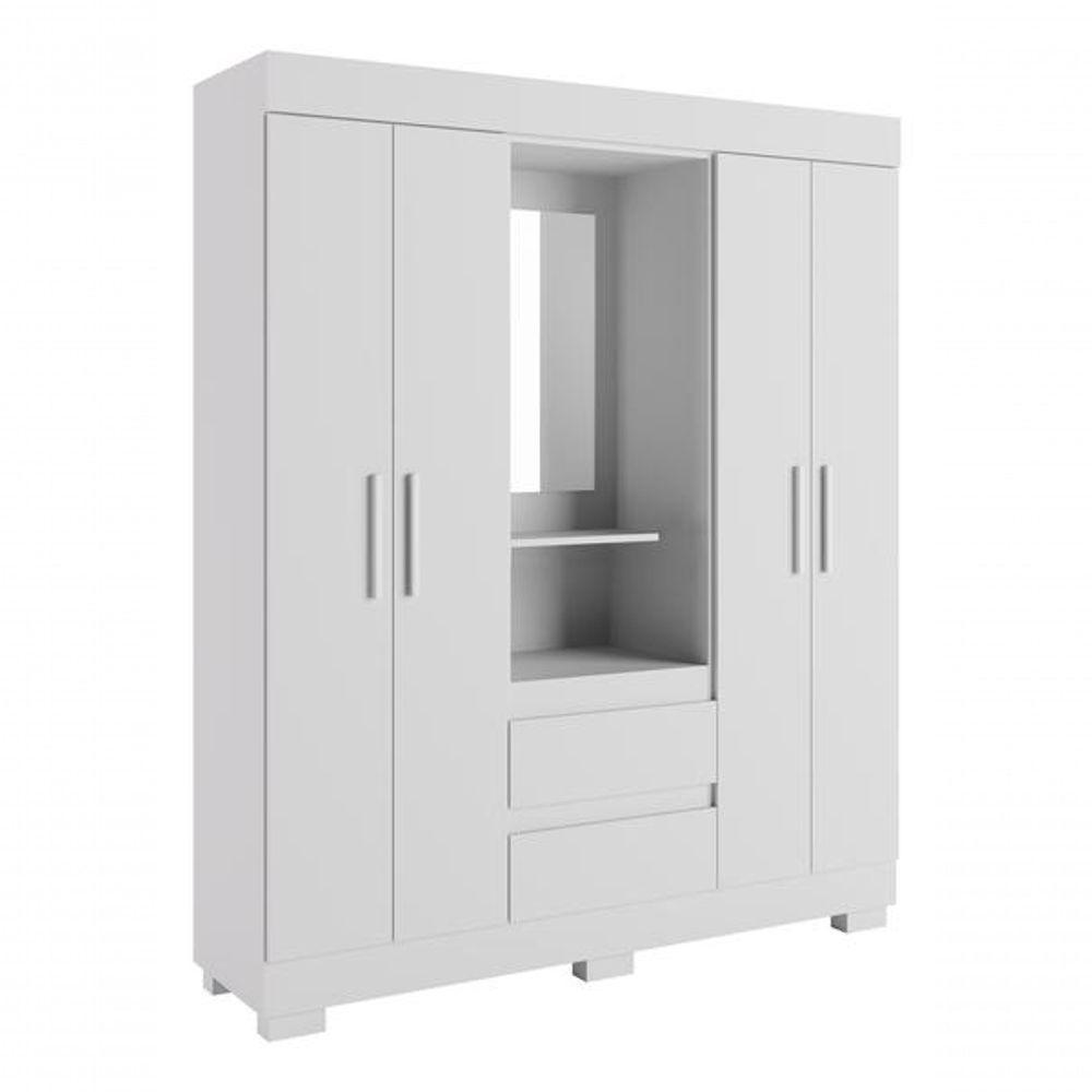 Guarda-roupa Infantil Portugal Com Espelho 4 Portas E 2 Gavetas Linhamobília Branco - 1