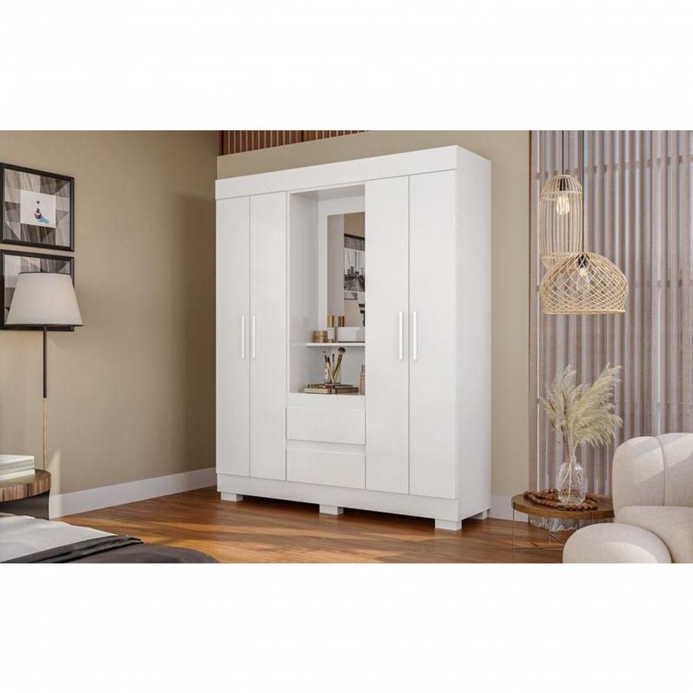 Guarda-roupa Infantil Portugal Com Espelho 4 Portas E 2 Gavetas Linhamobília Branco - 3