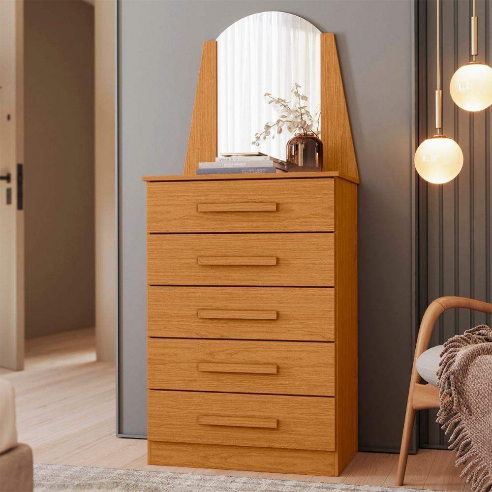 Cômoda Quarto Veneza Com 5 Gavetas E Espelho Cinamomo - 2