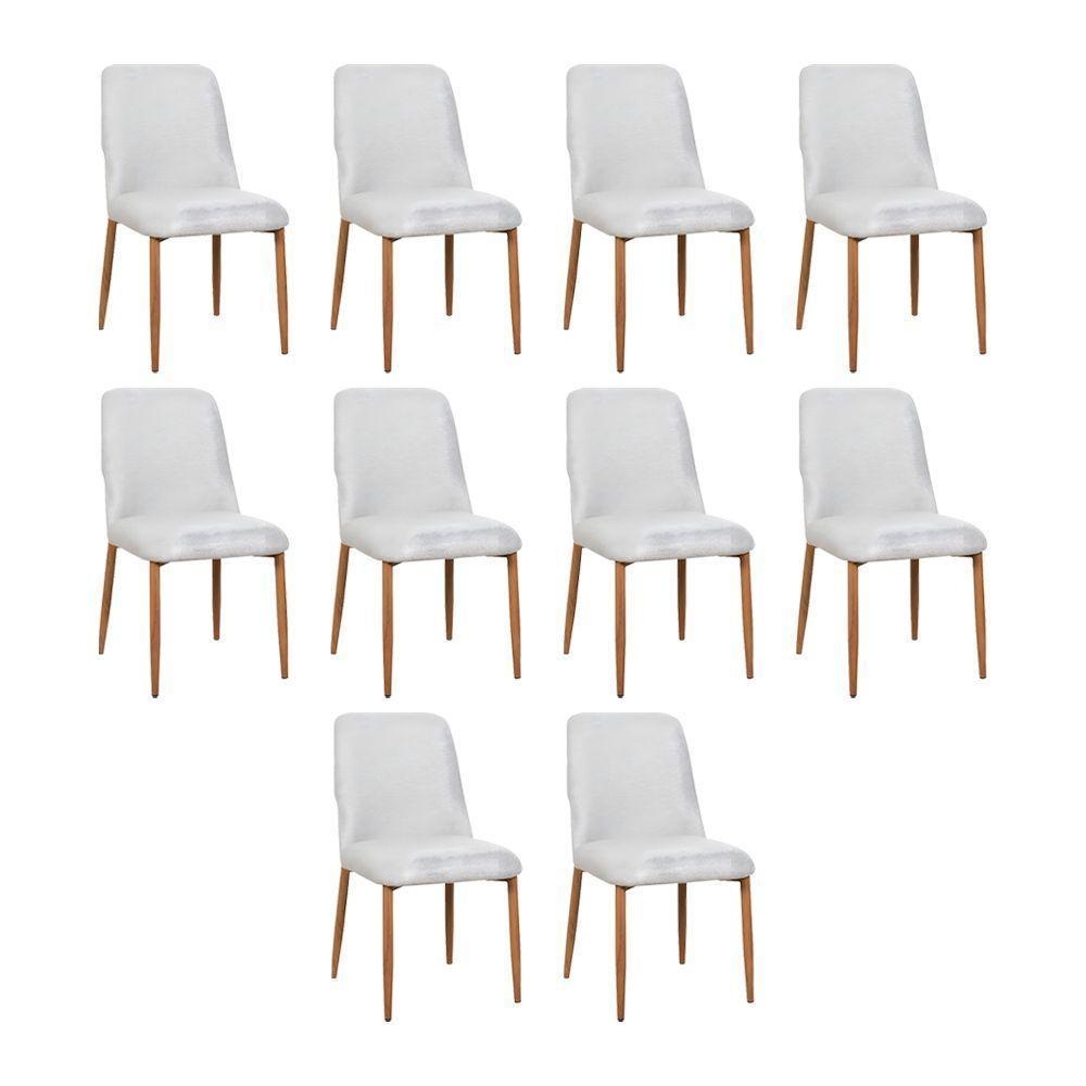 Kit 10 Cadeiras De Jantar Montana Estrutura Aço Carbono Laminado Natural Com Estofado Linho Cru - 1