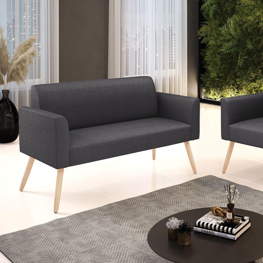 Sofá 2 Lugares Namoradeira Pé Palito Natural Marisa Bouclê Grafite D03 - D'rossi - 2