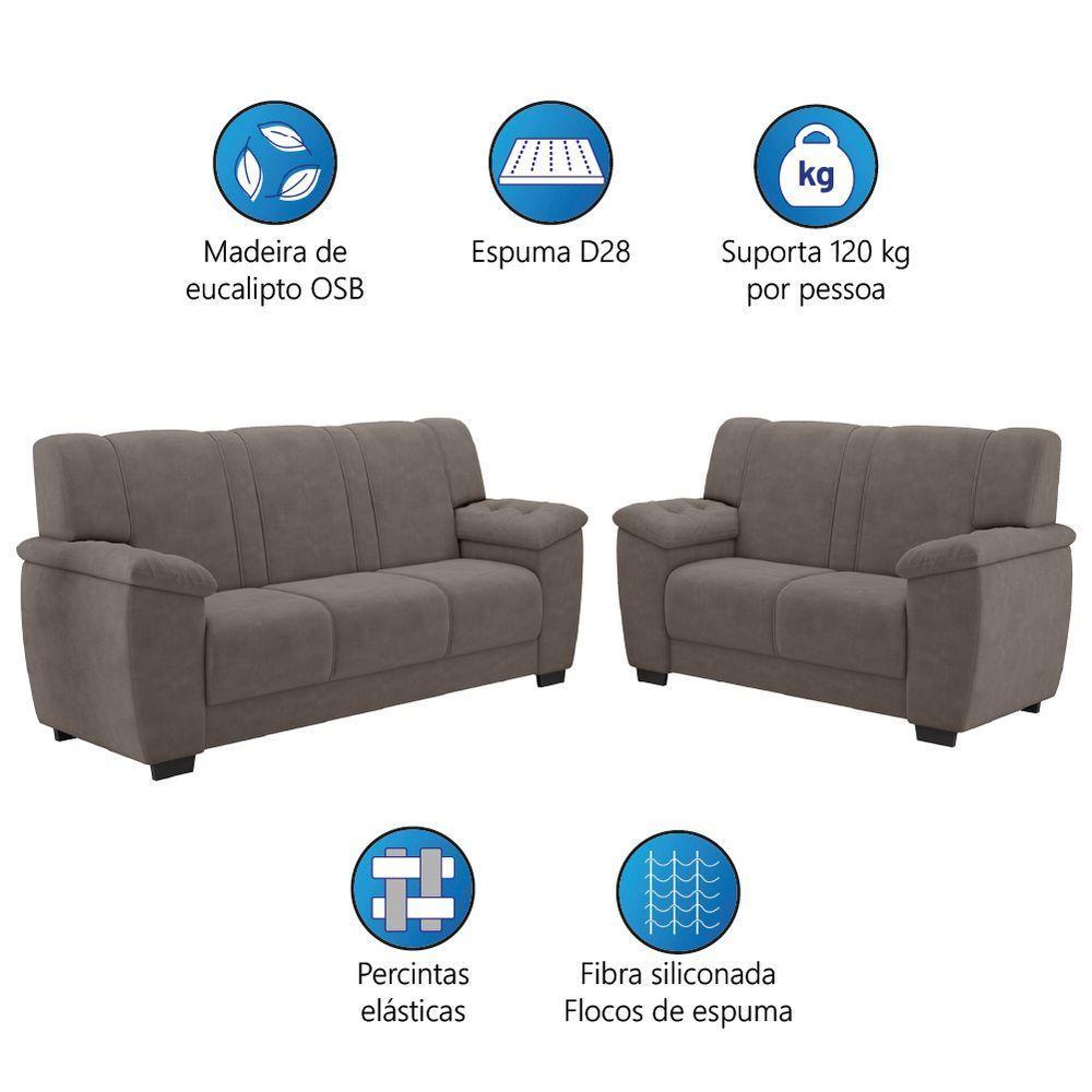Conjunto De Sofá 2 E 3 Lugares Turim Veludo Luizzi Cappuccino - 2