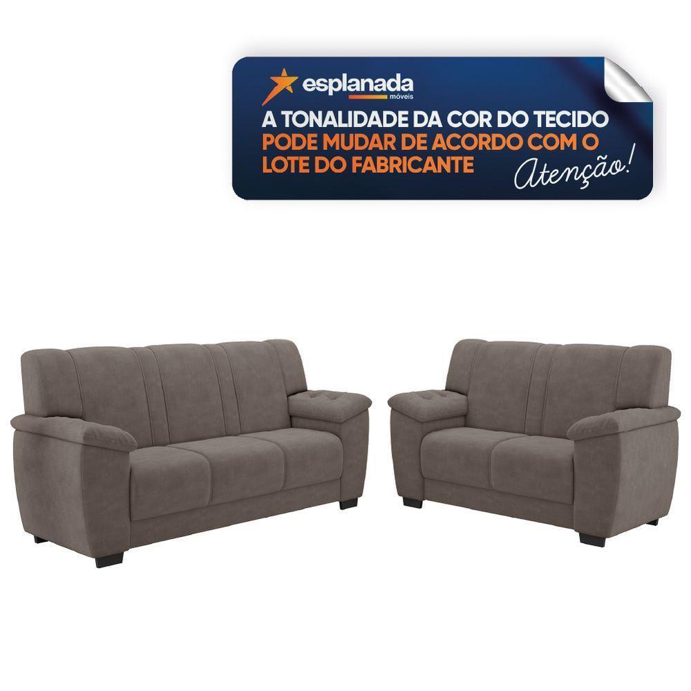 Conjunto De Sofá 2 E 3 Lugares Turim Veludo Luizzi Cappuccino - 3