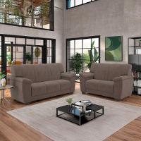Conjunto De Sofá 2 E 3 Lugares Turim Veludo Luizzi Cappuccino