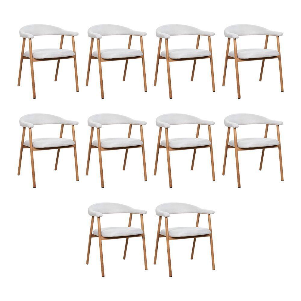 Kit 10 Cadeiras De Jantar Luana Estrutura Aço Carbono Laminado Natural Com Estofado Linho Cru - 1