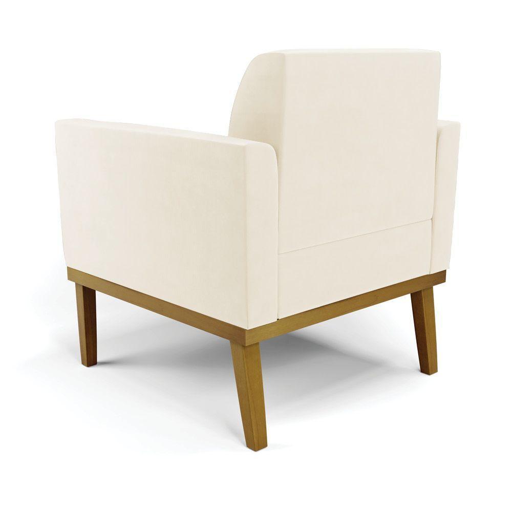 Sofá Namoradeira Com Poltrona Base De Madeira Fixa Castanho Marisa Veludo Bege D03 - D?rossi - 4